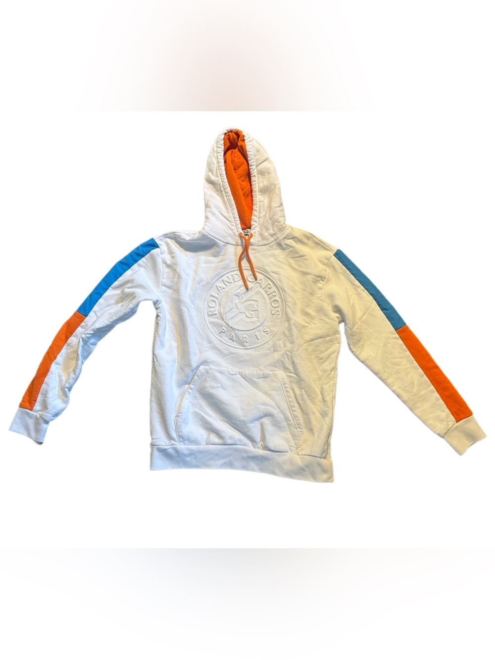 Roland Garros Pop Energy Hooded Sweatshirt White Orange Blue Men's Size Small
